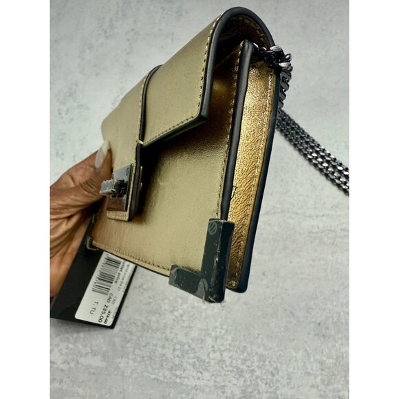 NWT The Kooples‎ Small Emily Champagne Gold Leather Clutch Wallet Chain Strap - Picture 7 of 10
